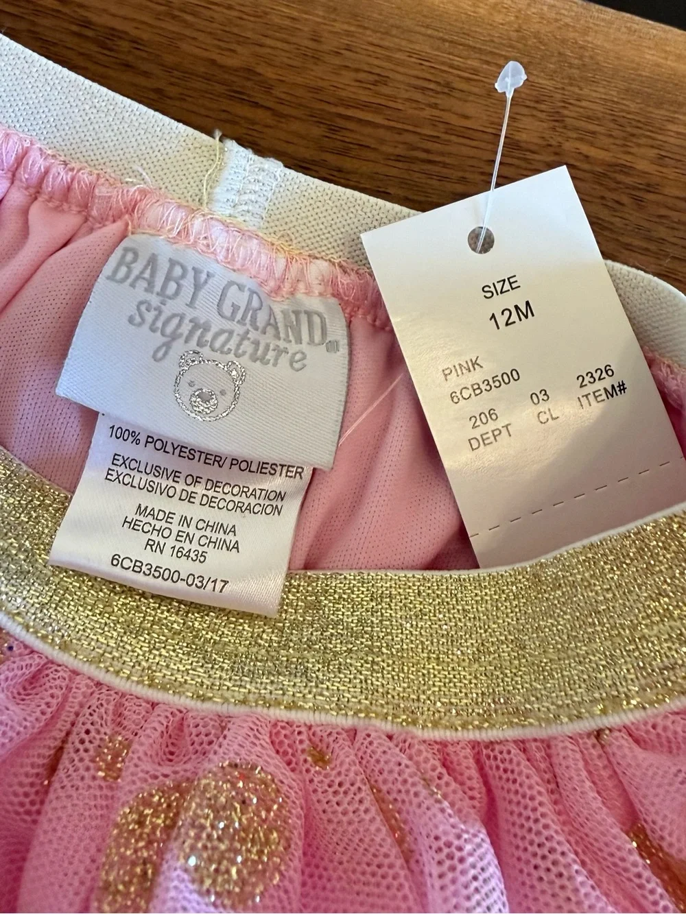 Baby Grand Signature 12 Months 2 Piece Pink Angel Gold Polka Dot Skirt Outfit